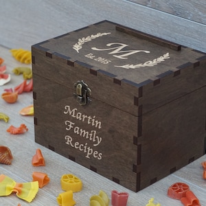 4x6 Recipe box with dividers and recipe cards Personalized Engraved wood box Bridal shower Wedding Housewarming Mothers day Christmas gift