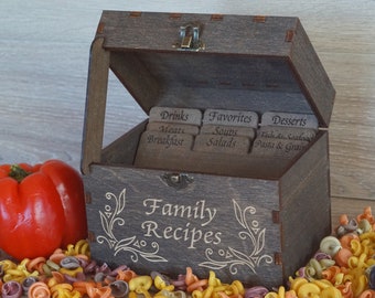 4x6 Recipe box with dividers and recipe cards Personalized Engraved wood box Bridal shower Wedding Housewarming Mothers day Christmas gift