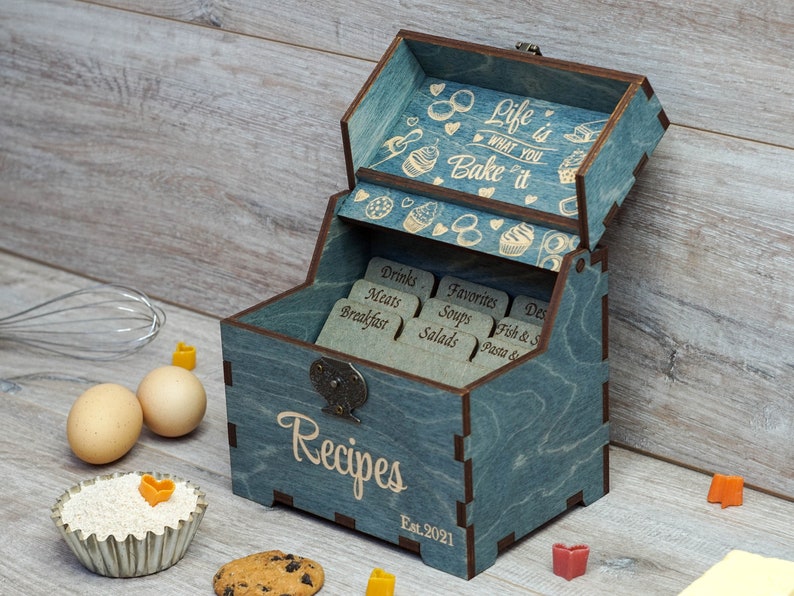 Wood Recipe Box With Dividers & 4x6 Recipe Cards With Cupcakes Etsy UK
