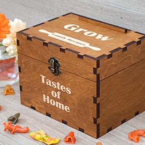 4x6 Recipe box with dividers and recipe cards for son Personalized Engraved wood box Bridal shower Housewarming Mothers day Christmas gift