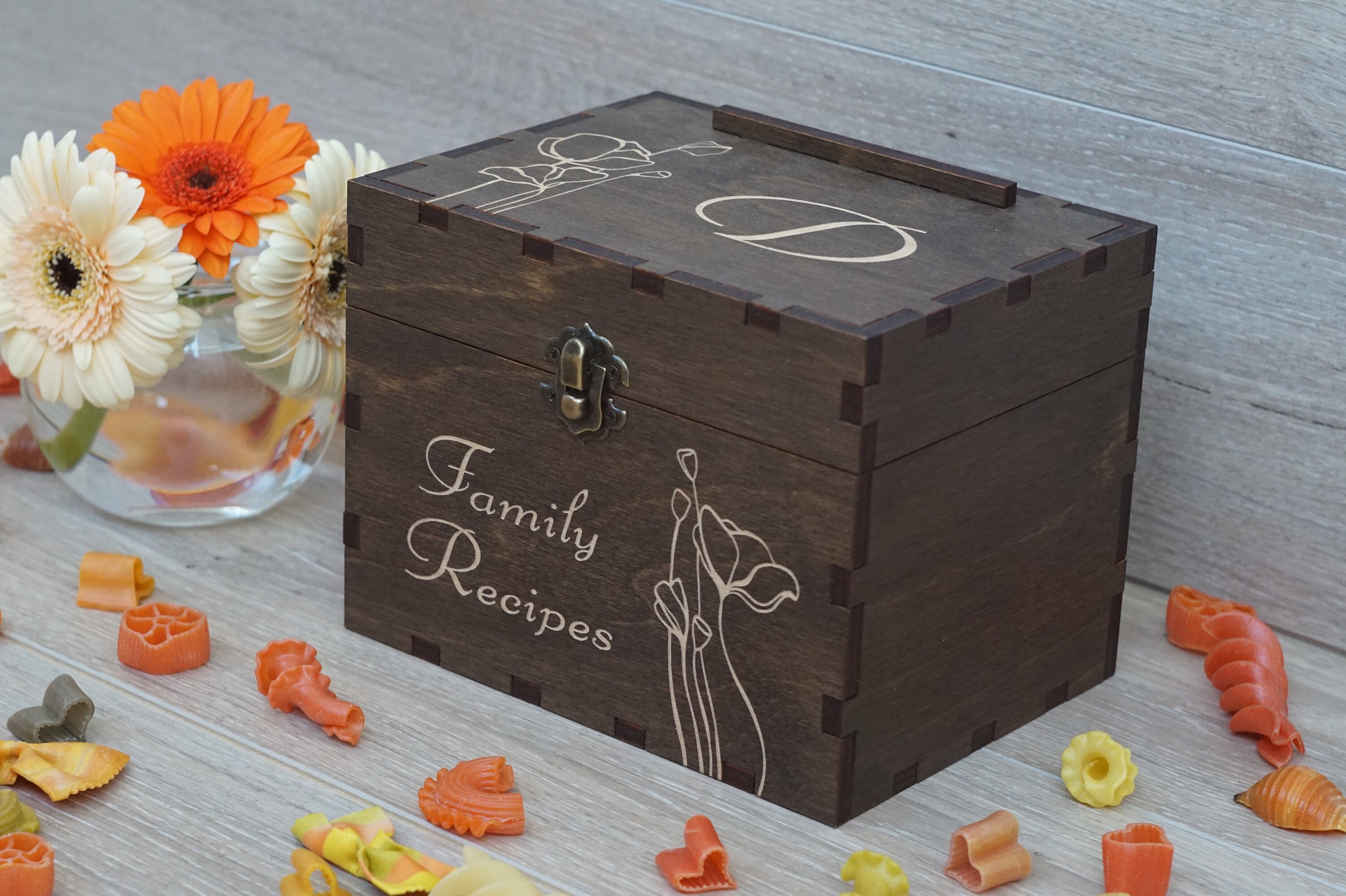 4x6 Recipe Box With Flowers Family Recipes D Engraved Wood Box Etsy