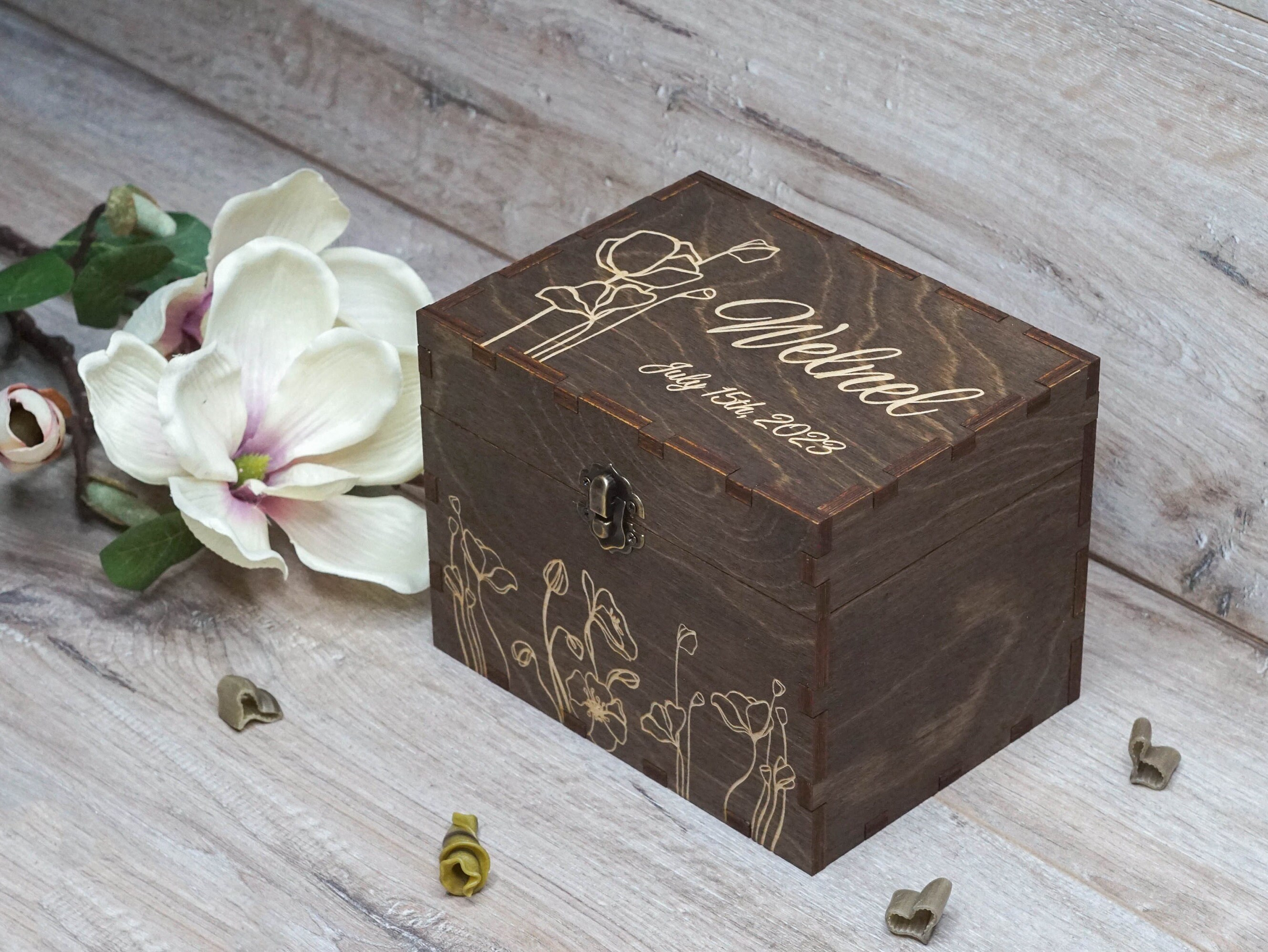 Wedding Guest Box With 6 Dividers, Personalized Engraved Wood Box ...