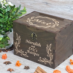 4x6 Recipe box with dividers and recipe cards Personalized Engraved wood box Bridal shower Wedding Housewarming  Mothers day Christmas gift