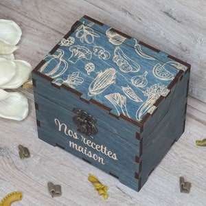 Recipe box with vegetables, dividers & 4x6 recipe cards Personalized engraved wood box Bridal shower decor Mothers day gift Christmas