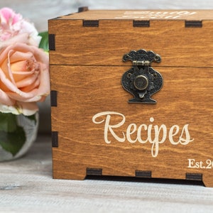 Recipe box with dividers & 4x6 recipe cards Personalized engraved wood box Bridal shower decor Mothers day gift Christmas image 5