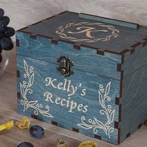 4x6 Recipe box with dividers and recipe cards Personalized Engraved wood box Bridal shower Wedding Housewarming Mothers day Christmas gift