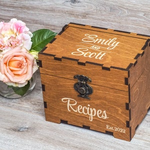 Recipe box with dividers & 4x6 recipe cards Personalized engraved wood box Bridal shower decor Mothers day gift Christmas Engraved box only