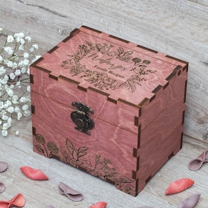 Recipe Box With Floral Frame, Dividers & 4x6 Recipe Cards Personalized Dark Engraved Wood Box for Bridal Shower, Mothers Day Gift