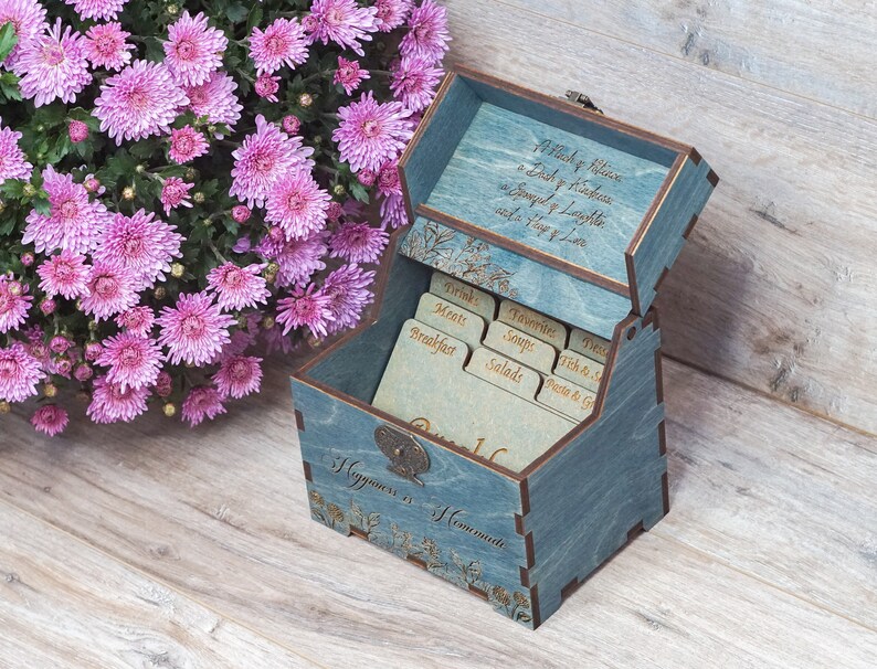 Rustic Recipe Box Labels Recipe Box With Floral Frame, Dividers & 4x6 Recipe Cards Personalized ...
