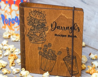 Personalized Wooden Recipe Book With Tab Dividers, Custom Cookbook Binder, Dark Engraved Wood Book, Cooking Journal, Fast Food