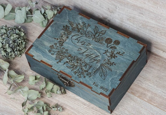 Personalized Wood Keepsake Box With Flowers Engraved Wood Etsy