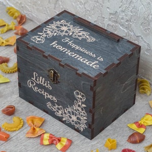 4x6 Recipe box with dividers and recipe cards Personalized Engraved wood box Bridal shower Wedding Housewarming Mothers day Christmas gift