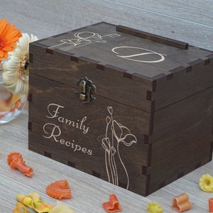4x6 Recipe box with dividers and recipe cards Personalized Engraved wood box Bridal shower Wedding Housewarming Mothers day Christmas gift
