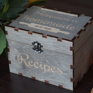 4x6 Recipe box with dividers and recipe cards Personalized Engraved wood box Bridal shower Wedding Housewarming Mothers day Christmas gift