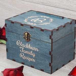 4x6 Recipe box with dividers and recipe cards Personalized Engraved wood box Bridal shower Wedding Housewarming Mothers day Christmas gift