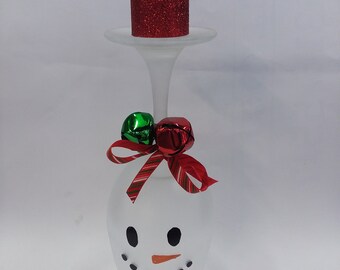 Christmas Snowman Wine Glass Candle Holder