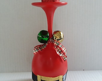Santa Wine Glass Candle Holder