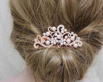 Rose Gold Bridal Pearl Hair Comb Art deco hair comb  Wedding Hair Comb,  Bridal Headpiece, Bridesmaid Hair pin  Wedding Hair Accessory Prom