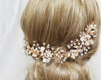 Rose Gold Wedding Hair Vine, Bridal Headpiece, Bridal hair vine, Bridal Back headpiece, Floral Wreath, Wedding hair accessory, gift for her