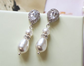 Silver Bridal Pearl Drop Earrings, Art Deco Earrings,Bridal jewelry ,Wedding Earrings, Pearl Earrings, Wedding Jewelry, Downton Abbey  Prom