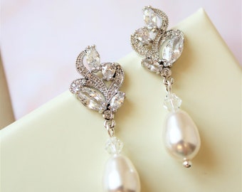 Boucles d'oreilles de mariée de style vintage, Bijoux de demoiselle d'honneur, Boucles d'oreilles art déco, Boucles d'oreilles en perles, Boucles d'oreilles de mariage, Boucles d'oreilles en perles, Bijoux de mariage