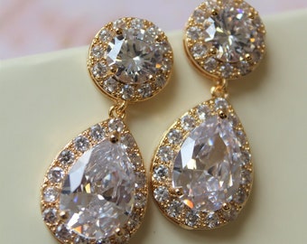Gold Art deco Earrings, Bridal Earring, Wedding Earring,  Crystal Tear drop Earrings, Bridesmaid Jewelry, Wedding Jewelry, Gold Jewelry, UK