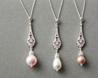 Art Deco Pearl Drop Necklace: Vintage Style Wedding Jewellery, Bridal  Bridesmaid Gift 1920s