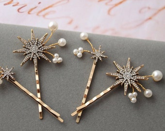 Gold Star hair pins Wedding hair pins Bridal Hair pins Celestial Hairpiece Starburst headpiece Wedding Hair Accessory Bridesmaid gift