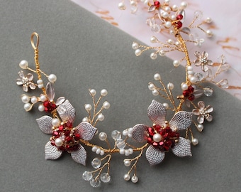 Handmade red hair piece with beautiful pearl and gemstone. Amazon.com : Kercisbeauty Red Hair Pins for Women Wedding  main image 4