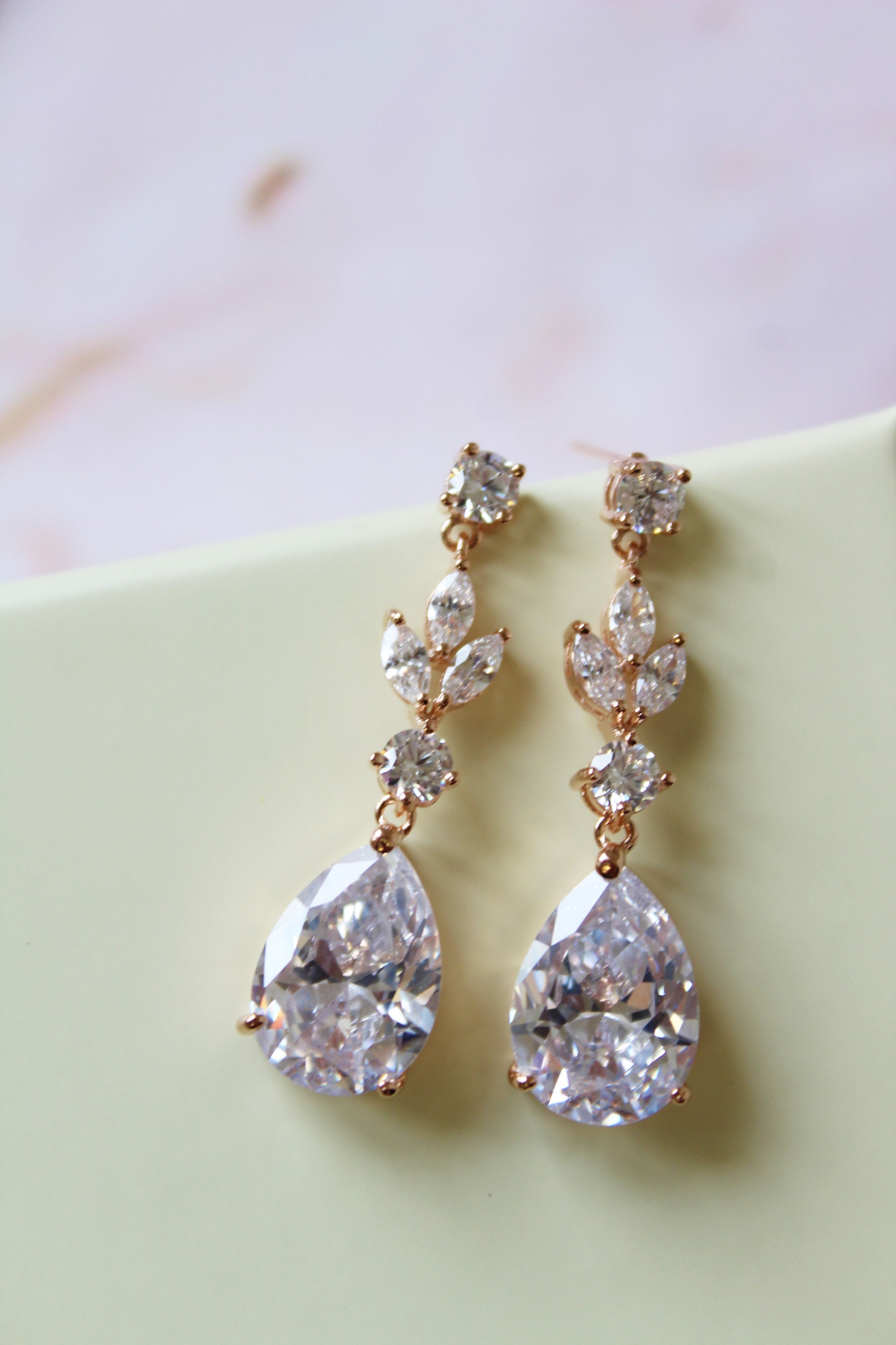 Rose Gold Vintage Style Bridal Earrings Bridesmaid Earrings - Etsy UK