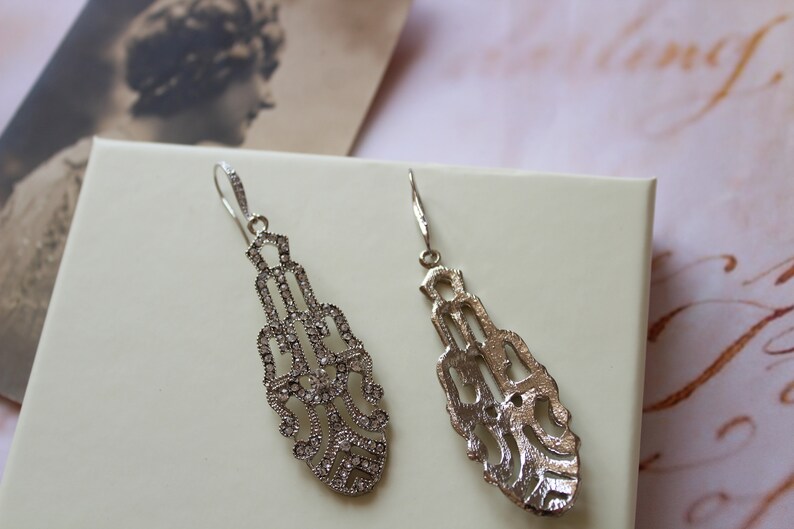 Silver Art Deco Style Earrings Bridal Earrings Crystal Etsy UK