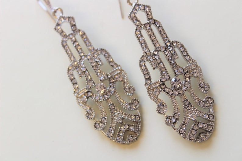 Silver Art Deco Style Earrings Bridal Earrings Crystal Etsy UK
