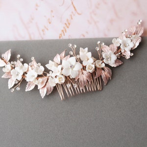 Rose Gold  Wedding Hair Comb Bridal Hair Comb Wedding  Hair Piece Leaf Bridal Headpiece Floral  Wedding Hair Accessory Back Headpiece Gift