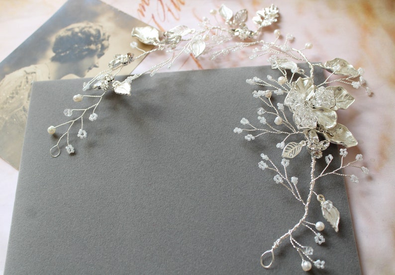 UK Floral Wreath Wedding hair accessory Bridal Back headpiece Silver Wedding Hair Vine Bridal hair vine Bridal Headpiece