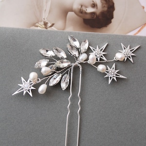 Silver Celestial  Hair Pin, Bridal Hair Vine, Wedding Hair Pin,  Wedding Hair Piece, Star Bridal Headpiece , Celestial  Hair Accessory