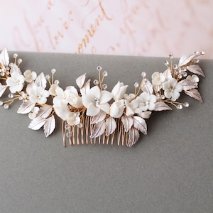 Gold  Wedding Hair Comb Bridal Hair Comb Wedding  Hair Piece Leaf Bridal Headpiece Floral  Wedding Hair Accessory Back Headpiece Gift