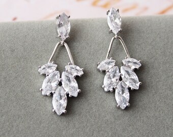Silver  Bridal Earrings, Art deco  Wedding Earrings, Crystal drop Earrings, Zircon   earrings, Wedding Jewelry,  Gift