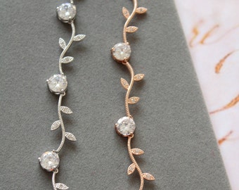 Silver or Rose gold Crystal Bracelet, Leaf  Bridal  Bracelet, Wedding bracelet , Wedding Jewelry, Bridesmaid bracelet, Bridesmaid gift