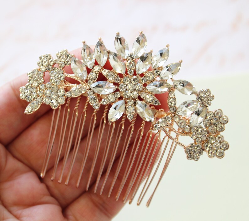 Rose Gold Bridal Hair Comb Wedding Hair Comb Crystal Hair Comb Etsy
