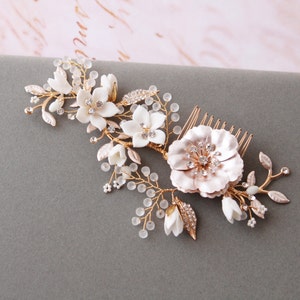 Gold Wedding Hair Comb ,Floral  Hair Piece, Leaf Bridal Headpiece, Bridal Hair Comb , Bridesmaid Hair Comb , Wedding Hair Accessory