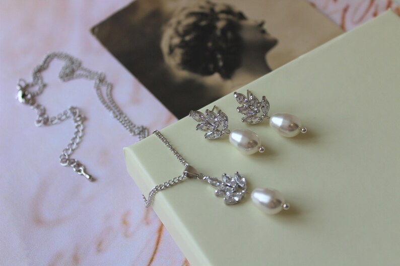 Silver Wedding Earring and Necklace Set Art Deco Earrings Etsy UK