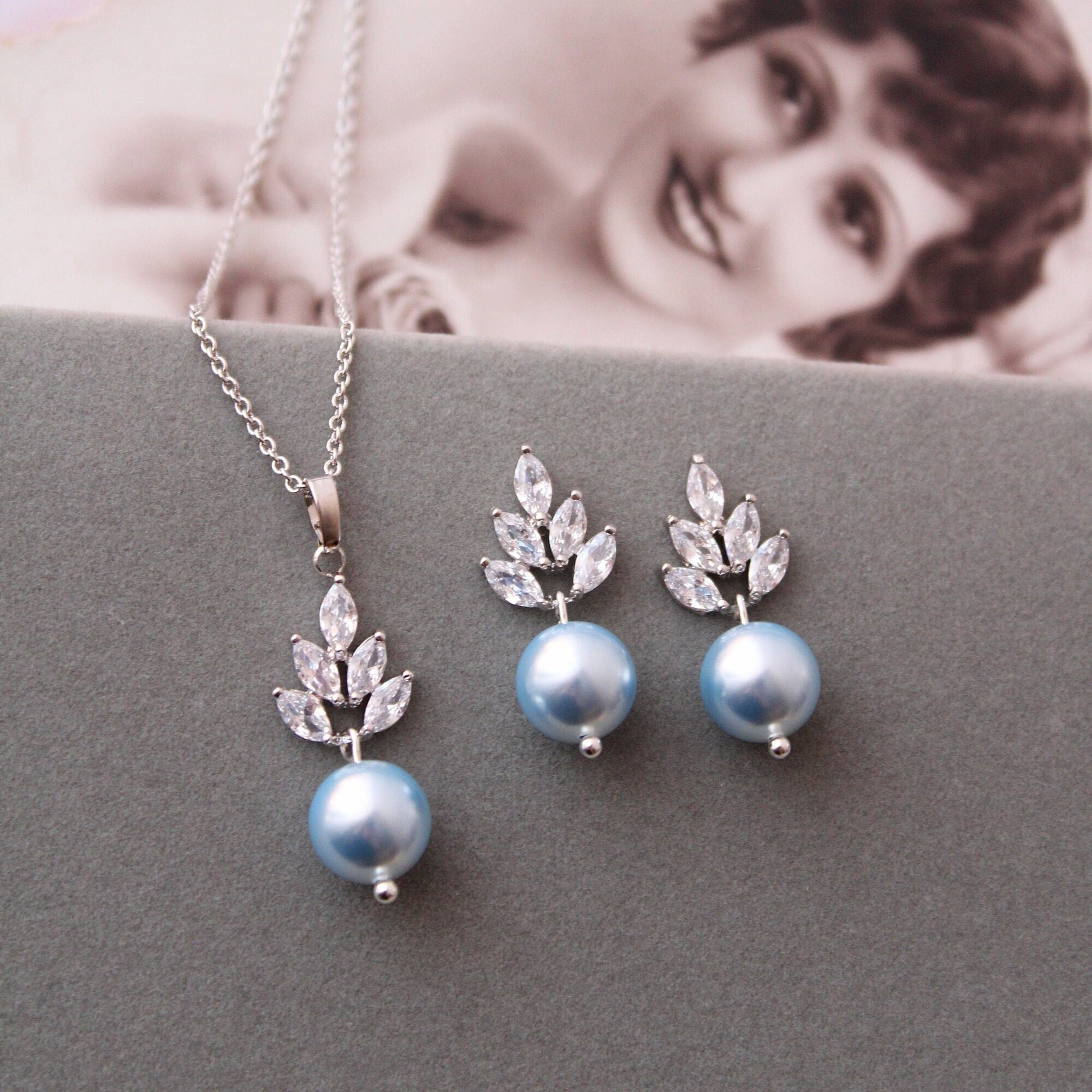 Blue pearl hotsell necklace and earrings