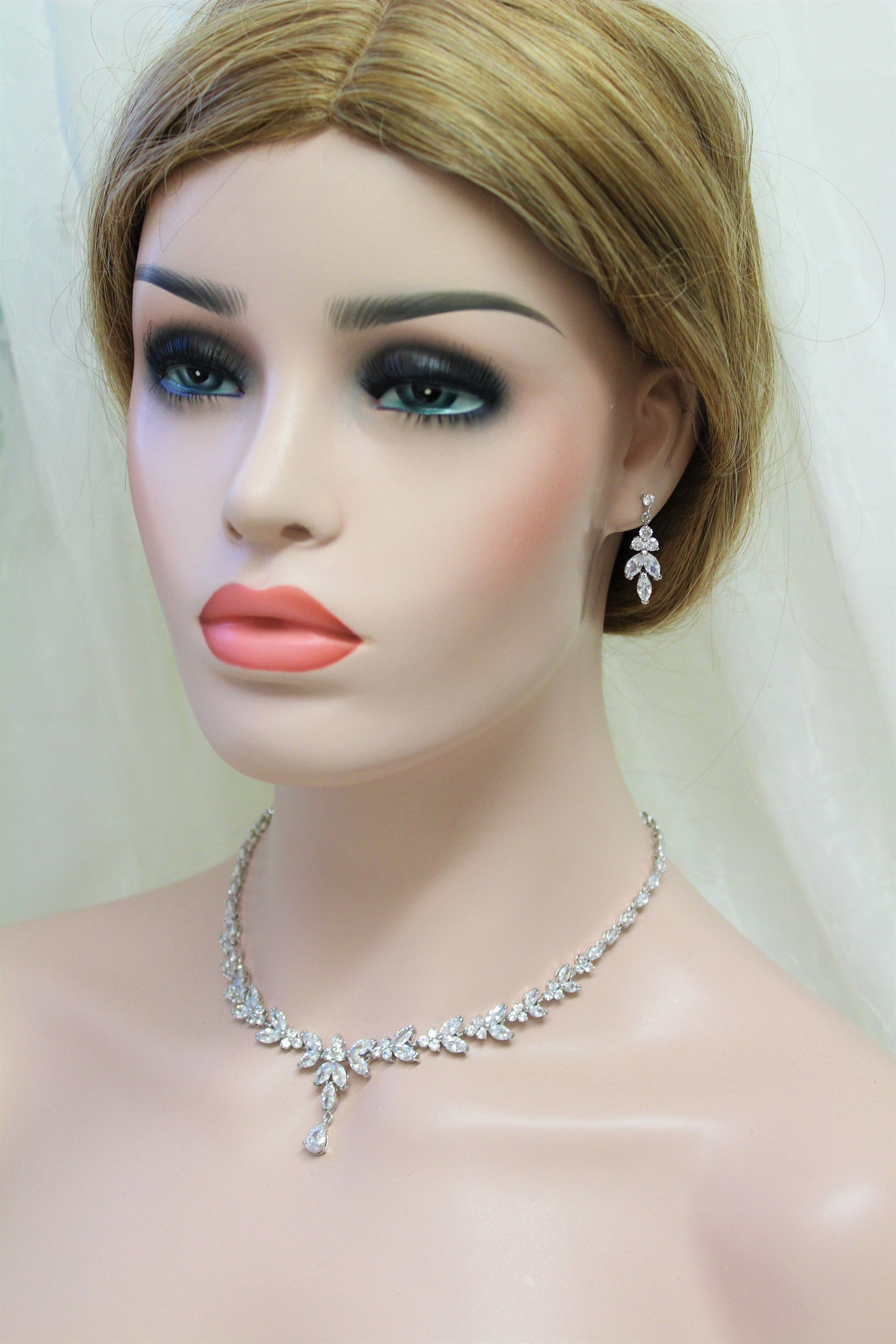 Rose Gold Bridal Earring and Necklace Set Wedding Jewelry Etsy UK