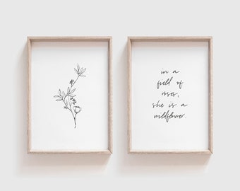 Botanischer Druck | 2er Set | In einem Rosenfeld ist sie eine Wildblume | Femininer Print | Wildblumen Druck | Natur Druck | 2er Set Drucke