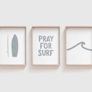 Pray For Surf + Two Surfboards + Surf Wave | Set Of Three Prints | Surf Wall Art | Surf Nursery | Boys Bedroom | Surf Prints | Nursery Wall