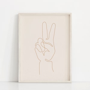 Peace Sign Print | Hand Peace Sign | One Line Art Print | Continuous Line Art | Boho Art Print | Boho Wall Art | Boho Wall Decor | Neutral