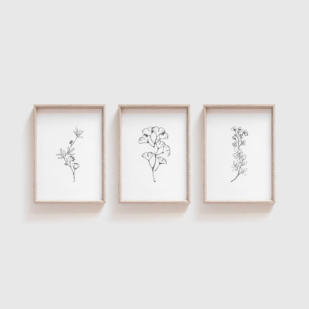 Black & White Botanical Prints Set of 3 Leaf Print - Etsy
