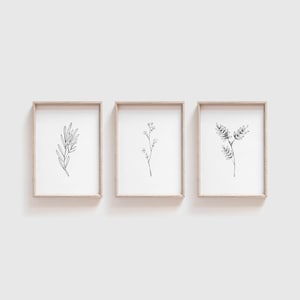 Black & White Botanical Prints - Set of 3 | Leaf Print | Floral Print | Set of 3 Prints | Leaf Wall Art | Minimalist Print | Kitchen Prints