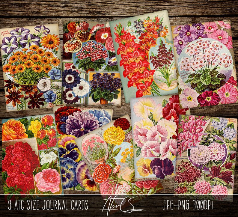 Vintage Flowers Seed Packets Journal Junk Scrapbook Ephemera Sheet Atc Size 2 5 X 3 5 Printable Journal Cards Digital Download Scrapbooking Paper Ephemera Craft Supplies Tools Vadel Com