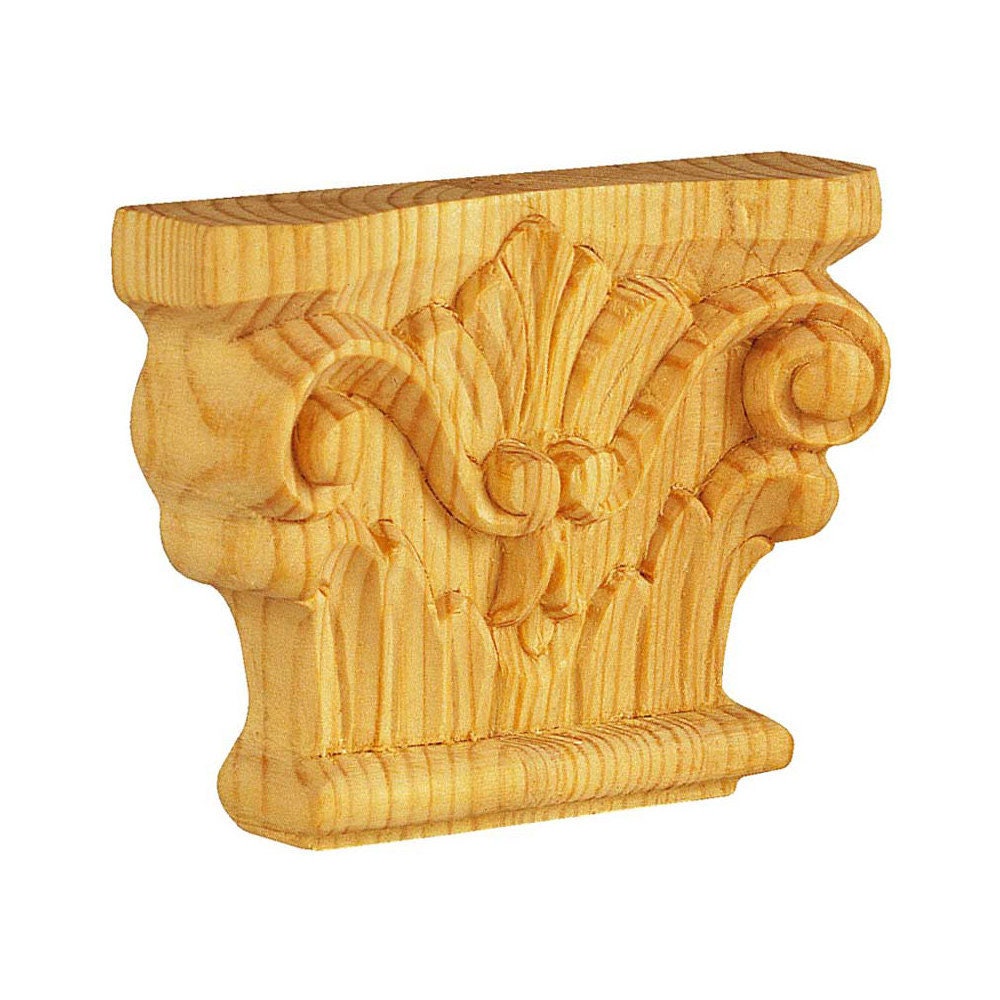 Chapiteaux Ka599 en Bois Brut H 75mm X L 100mm Ep 30mm